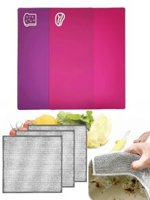 Set de 5 piezas que incluye tabla de cortar y juego de trapos de acero metálico reforzado de doble cara, tabla de cortar delgada, set de tabla de cortar, toalla de microfibra, toalla de cocina, herramientas de limpieza, accesorios de tabla de cortar de cocina, paños de té