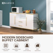 MARNUR Wine Bar Cabinet 55 Sideboard Buffet Cabinet 2-Door 2-Drawer For Kitchen Dining Room Living Room White