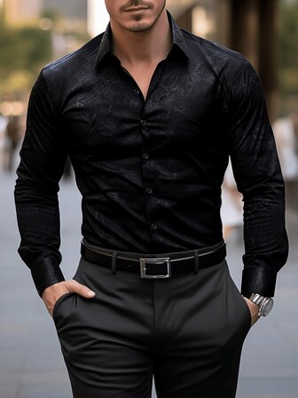 男士经典时尚设计长袖单排扣衬衫，适合春季、夏季、秋季、商务、休闲和正式场合，秋季