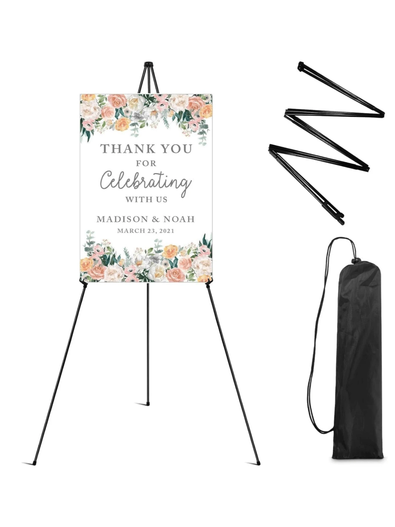 1 Stück Staffelei für Schilder Sofortanzeige - Faltbare tragbare Bodenständer-Staffelei für Hochzeitsschilder und Poster-Displays, Künstler-Sofort-Stativ - mit Tragetasche, Geschenke Schwarz. Heimdekoration Schulanfang Raumdekoration Schulmaterial