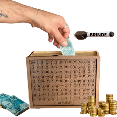 CM Costura Magica Cofre Desafio 10mil/5mil/1mil - Método Japonês Cofre Guardar Dinheiro Criativo Decorativo Método Japonês Woodbox - CDM-03