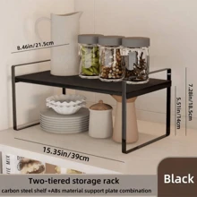 1/2 Tier Kitchen Cabinet Organizer Rack, Carbon Steel + ABS Multifunctional Countertop Spice Pot Bowl Dish Storage Shelf, Suitable For Kitchen, Study, Office (Not For Heavy Items)