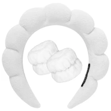 1 Face Washing Headband/2 Face Washing Wrist Straps/3 Set Of Hydrotherapy Headbands, Makeup Headbands, Face Washing Headbands, Skincare Headbands, Pink Velvet Fluffy Sponge Headbands, Bows, Bubbles, Hydrotherapy Headbands, Wristbands, Set Of Women's And Girls' Hair Accessories