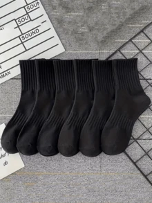 6 Pairs Of Pure Color Ribbed Socks, Comfortable And Breathable Knee-High Socks, Women's Long Socks And Silk Stockings - 6 Pairs - White - View 2