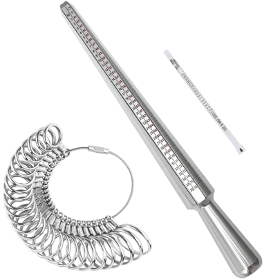 Set de instrumente de măsurare a inelelor, calibre pentru inele cu dornică pentru măsurarea degetelor, instrumente de măsurare a inelelor pentru măsurarea dimensionării bijuteriilor, argintii
