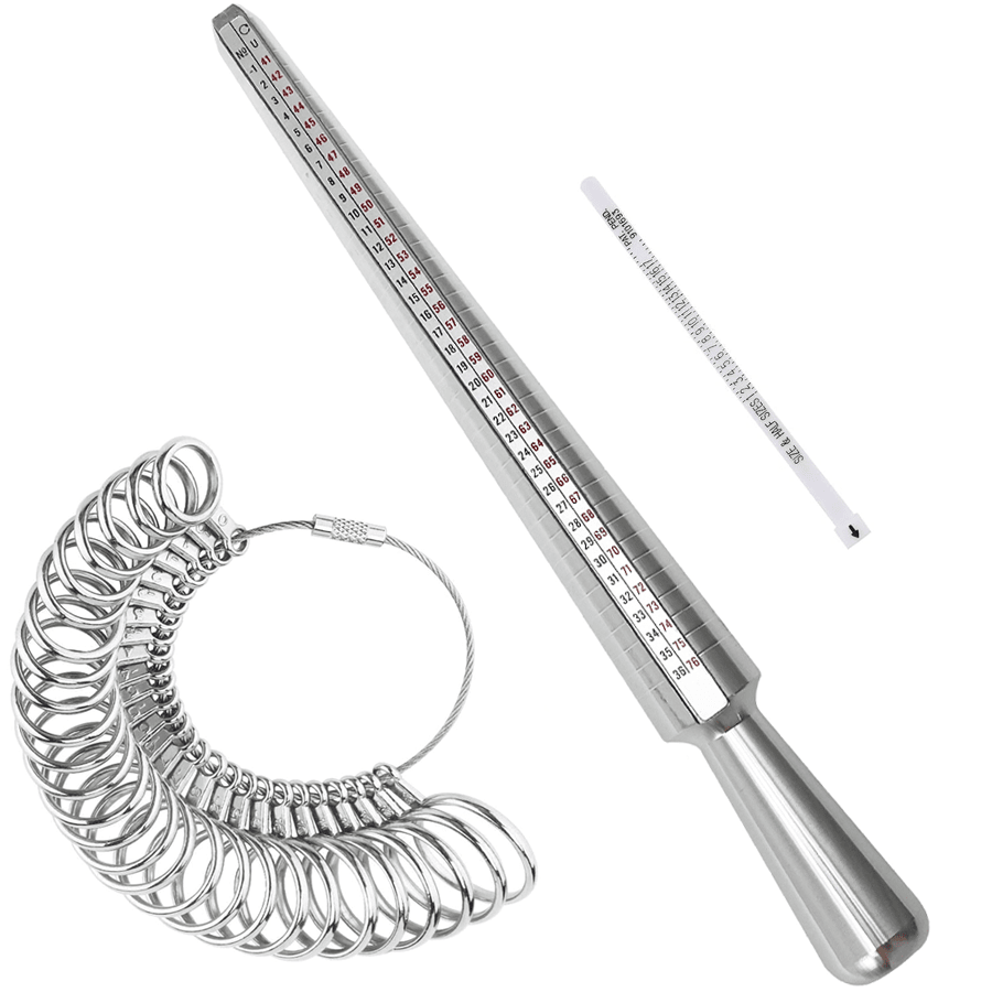 Ring Größenmesser Set, Ring Größenmaße mit Finger Größenmesser Mandrel Ring Messgeräte zum Vermessen von Schmuckgrößen, silbrig