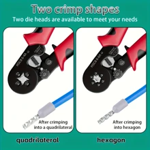 1 pieza Alicates de crimpado eléctricos profesionales - Cabezal ajustable con trinquete, estructura metálica resistente en rojo y negro, herramienta ergonómica de crimpado de tubería para reparación de circuitos eléctricos y mantenimiento de energía (sin batería), alicates de electricista