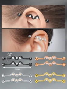 CIZME 3入組14g不鏽鋼工業型材耳環、耳廓穿刺珠寶,32mm、35mm、38mm工業型材杆,黑色/銀色/黃金/玫瑰金色 - 彩色 - 查看 3