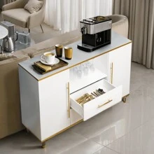 MARNUR Wine Bar Cabinet 55 Sideboard Buffet Cabinet 2-Door 2-Drawer For Kitchen Dining Room Living Room White