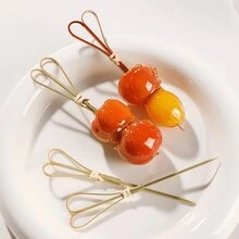 50pcs Bamboo Toothpicks, Fashionable Creative Bamboo Fruit Skewers, Colorful Cocktail, Dessert, Cake, Snack, Sushi Bamboo Picks - Tongkat berbentuk gunting - View 7