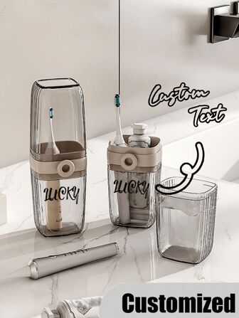 2 pezzi/Set Porta sapone da viaggio e porta spazzolino personalizzato con il tuo nome - in plastica, a forma ovale, essenziale per campeggio, palestra, accessori da bagno, articoli da viaggio, forniture scolastiche, vacanze, essenziali per le vacanze, mini profumo da donna, profumo da uomo, bottiglia da spiaggia