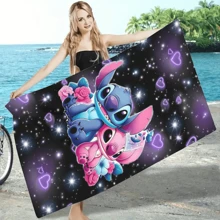 1 pieza Toalla de playa de microfibra con estampado de personaje de dibujos animados Stitch - de secado rápido, diseño absorbente, perfecto para yoga, viajes, natación, fitness, camping - regalo ideal para el Día de San Valentín, imprescindible de playa de verano, toalla de playa | Diseño juguetón | Tela de secado rápido, toalla de playa