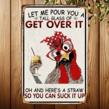 1pc 2D Flat, Farmhouse Rooster Themed Metal Sign With Humorous Quote, Metal Wall Art Decor - Suitable For Living Room, Porch, Garden, Yard Decoration | Vintage Wall Art | Distressed Style, Perfect For Room Decor - Random Hole Pattern