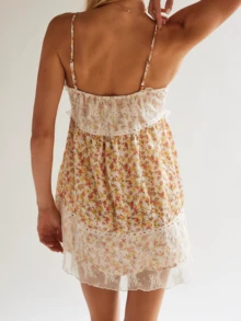 Women's Y2K Flower Cami Dress Spaghetti Strap Tie-Up Front Mini Dress Sleeveless Deep V Neck Loose Flowing Short Dress Summer Casual Going Out Dress Streetwear - Màu vàng - Xem 4