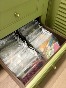 5件/10件超厚拉链袋，适用于文具、玩具、小工具分类收纳、旅行打包、化妆品、透明分类袋