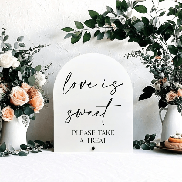 Love Is Sweet Sign(7.9 X 9.4 Inch Table Sign With Holder) Minimalist Bridal Shower Sign Please Take A Treat, Wedding Shower Bridal Shower Favors For Guests, Valentine's Day Treat Sign.