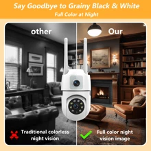 Caméra WiFi à double objectif 2MP + 2MP, intérieure et extérieure sans angles morts, écran divisé en deux, audio bidirectionnel, alarme sonore et lumineuse, partage multi-utilisateur, 3 modes de vision nocturne