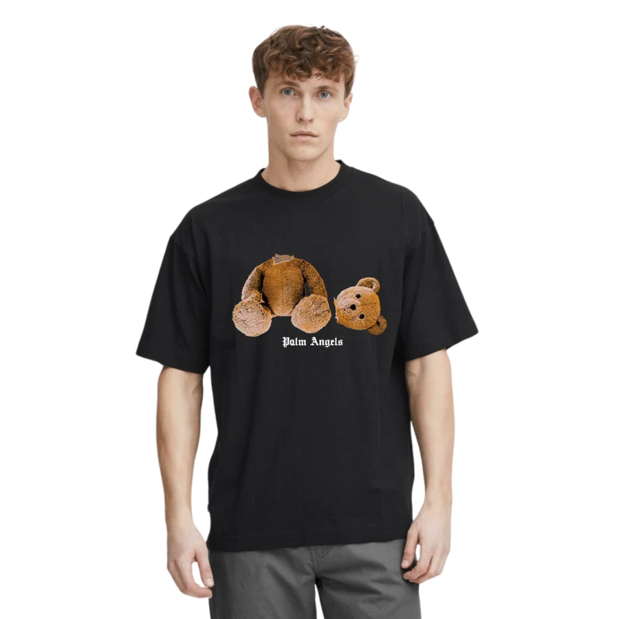 PLAYERA CAMISETA PALM LETRAS ANGELS URBANO UNISEX ALGODON DIBUJOS OSOS STREETWEAR - Blanco y Negro - Ver 1
