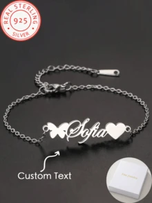 Customized Name Bracelet With Butterfly And Heart Charm, Simple And Elegant Style For Daily Wear, Perfect Birthday Gift, Holiday Gift, Valentine's Day Gift, Mother's Day Gift, Christmas Gift - Multicolor - View 1