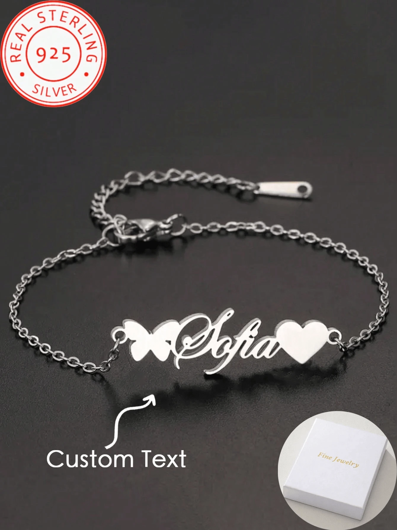 Customized Name Bracelet With Butterfly And Heart Charm, Simple And Elegant Style For Daily Wear, Perfect Birthday Gift, Holiday Gift, Valentine's Day Gift, Mother's Day Gift, Christmas Gift - Multicolor - View 1