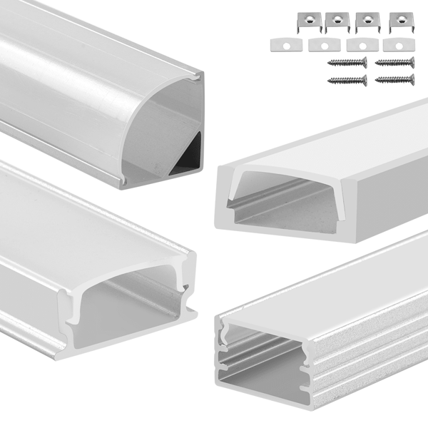 LED Aluminium Profil, 5x1m, LED Aluminium Leiste Profil, LED-Kanäle für LED Streifen inkl. Abdeckungen in milchig-weiß, Endkappen, und Montagematerial (keine Lichtquelle)