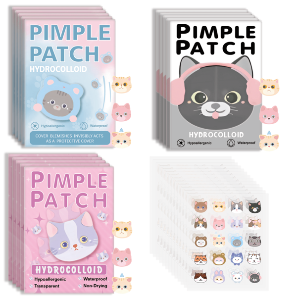 Set de 40 parches para el acné con diseño de gato, parches para cubrir imperfecciones del rostro, suaves y no irritantes, unisex
