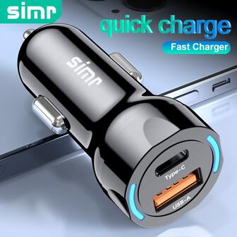  Simr Mini Car Charger USB Type-C PD Super Fast Charging Intelligent Phone Charging Car Adapter Mobile Phone Charger Car Phone Charger Adapter