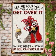 1pc 2D Flat, Farmhouse Rooster Themed Metal Sign With Humorous Quote, Metal Wall Art Decor - Suitable For Living Room, Porch, Garden, Yard Decoration | Vintage Wall Art | Distressed Style, Perfect For Room Decor - Random Hole Pattern