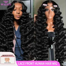 200 密度无胶前假发真人发散深波浪预剪，13x4 13*6 4*4 5x5 高清透明全蕾丝闭合假发处女巴西人发预拔，预漂白结耐高温纤维合成混合假发适合女性自然发际线万圣节圣诞节 - 自然色&黑色系 - 查看 3