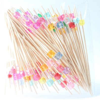 50pcs Colorful Acrylic Square Bamboo Toothpicks, Fashion Creative Bamboo Fruit Skewers Colorful Cocktail Dessert Cake Snack Sushi Picks