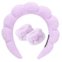 1 Face Washing Headband/2 Face Washing Wrist Straps/3 Set Of Hydrotherapy Headbands, Makeup Headbands, Face Washing Headbands, Skincare Headbands, Pink Velvet Fluffy Sponge Headbands, Bows, Bubbles, Hydrotherapy Headbands, Wristbands, Set Of Women's And Girls' Hair Accessories