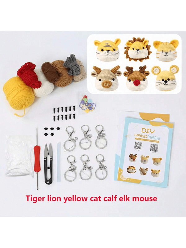 1 Set Of Crochet Kits, Includes Stuffing, Creative Animal Designs Like Rabbits, Tigers, Pigs, In Gift Bag, Suitable For Travel, Home Crafting. Holiday Gift (Scissors Color Random)