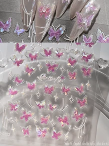 2 Blatt Schmetterling Nagelkunst Aufkleber Abziehbilder Schmetterlinge 5D geprägte Nagel Abziehbilder Muschel leicht Schmetterling Nageldesigns Klebe Aufkleber Maniküre Accessoires für Frauen Mädchen DIY Nagelkunst Dekorationen Zubehör, perfektes Geschenk