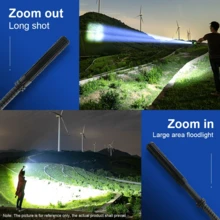 Baseball Bat LED Flashlight AluminumAlloy Focusable Zoomable Super Bright Self Defense Mace Light Tactical Baton Emergency Torch - Black - View 5