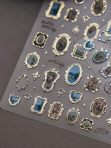 1 Stück farbenfroher Sonnenblumen- & Sternenhimmel-Eindruck geprägter Nail Art Aufkleber, glitzernde Strass Nail Decals, zum Selbermachen