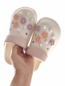 18pcs Detachable Fresh Flower & Faux Pearl Shoe Decorations, DIY Shoe Accessories For Garden Shoes, Sandals, Versatile Multi-Use Women/Girls Gift - Pearl White - View 2