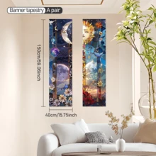 1 pieza Conjunto de tapiz con diseño de sol y luna, diseño de flores, arte estético, tapices verticales para colgar en la pared, banderas para decoración del hogar y dormitorio, de 59*15.7 pulgadas, de poliéster, incluye paquete de instalación gratis, decoración de habitación, decoración del hogar, decoración de la sala de estar, tapiz para la habitación, decoración de pared, decoración de dormitorio - Morado - Ver 2