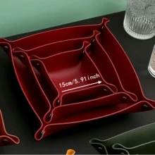 1 件优雅仿皮托盘收纳盒 - 开放式堆叠收纳盒，适用于桌面、钥匙、腕表、化妆品和珠宝 - 多用途矩形展示托盘，带纽扣封口，适用于客厅配件和零食，配件托盘 | 优雅收纳盒 | 金色装饰，珠宝托盘，珠宝托盘 - 均碼 - 查看 10