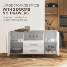 MARNUR Wine Bar Cabinet 55 Sideboard Buffet Cabinet 2-Door 2-Drawer For Kitchen Dining Room Living Room White