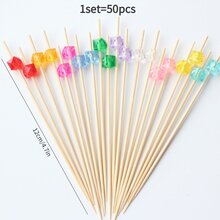 50 支彩色亚克力方形竹牙签，时尚创意竹水果串彩色鸡尾酒甜点蛋糕小吃寿司签 - 水晶竹籤 - 查看 3