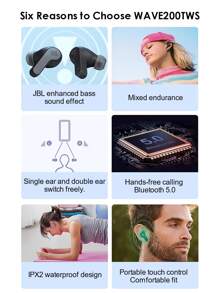 JBL Écouteurs sans fil véritables JBL WAVE 200TWS Bluetooth intra-auriculaires avec super graves