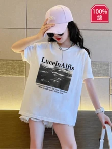 Casual Printed Round Neck Short Sleeve T-Shirt For Female College Students, Summer Student Youth Clothing - Artistic T-Shirts Stimulate Imagination And Self-Expression - 女童 - 查看 1