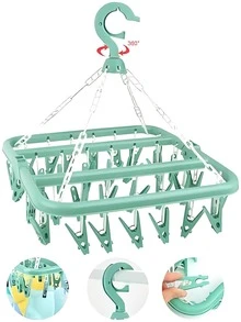 Tendedero plegable giratorio con 32 pinzas, adecuado para ropa interior, calcetines, prendas pequeñas, uso en interiores y exteriores - ahorra espacio, sin necesidad de electricidad, tendedero, secadora, cuarto de lavandería, almacenamiento de calcetines, percha, esencial para apartamentos - Multicolor - Ver 11