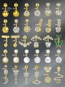 CIZME 1PC Gold Y2K Belly Button Rings Navel Barbell Stud Body Piercing Navel Piercings Jewelry Navel Rings For Women, 14G 10mm Stainless Steel White CZ Heart Butterfly Flower Belly Ring Navel Barbell Stud Body Piercing Navel Piercing
