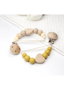 1 Personalized Heart Pacifier Clip Custom Baby Pacifier Clip DIY Custom Name Mouth Clip Mouth Chain - Friend Gift/Comfort Gift/Wooden Chain Gift/Holiday Gift/Birthday Gift/New Year Gift, Christmas Gift Baby's First Gift, Super Cute Back To School