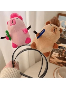 水豚头带水獭搞怪头饰创意毛绒公仔发夹可爱饰品 - 棕色 - 查看 3