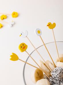 50 que tăm tre mini hình vịt vàng, que xiên trái cây tre sáng tạo dễ thương, đồ trang trí cocktail nhiều màu sắc, món tráng miệng, đồ ăn nhẹ, sushi que tăm tre hình vịt vàng - Xiên que tre trứng vịt - Xem 5