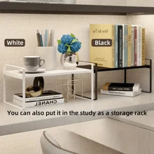 1/2 Tier Kitchen Cabinet Organizer Rack, Carbon Steel + ABS Multifunctional Countertop Spice Pot Bowl Dish Storage Shelf, Suitable For Kitchen, Study, Office (Not For Heavy Items)