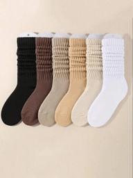 6 Pairs Of Women's Comfortable Winter Socks, Thick And Warm Towel Sole, Comfortable Round Neck, Solid Color, Casual Long Socks