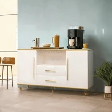 MARNUR Wine Bar Cabinet 55 Sideboard Buffet Cabinet 2-Door 2-Drawer For Kitchen Dining Room Living Room White